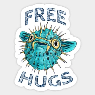 Funny free hugs pufferfish, cute porcupine fish Sticker